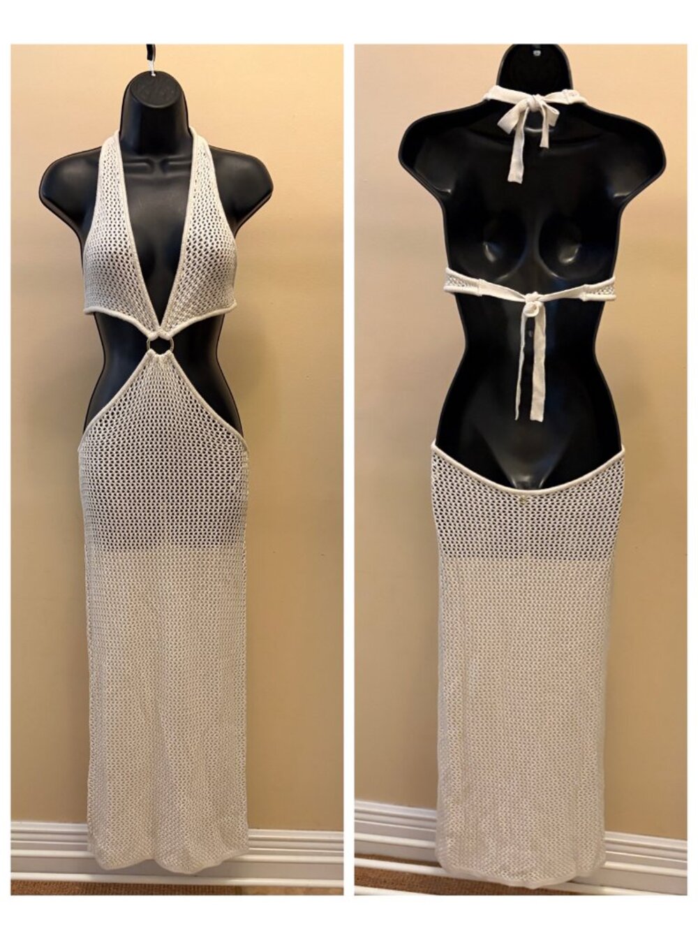 New VS Beachwear Crochet Plunge Cut-Out Midi Dress Size M - Picture 2 of 16